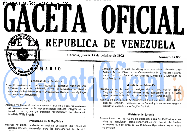 Gaceta Oficial 35070 del 15 Octubre 1992