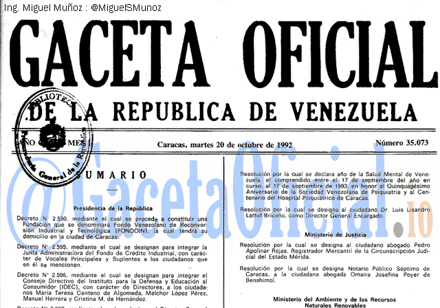 Gaceta Oficial 35073 del 20 Octubre 1992