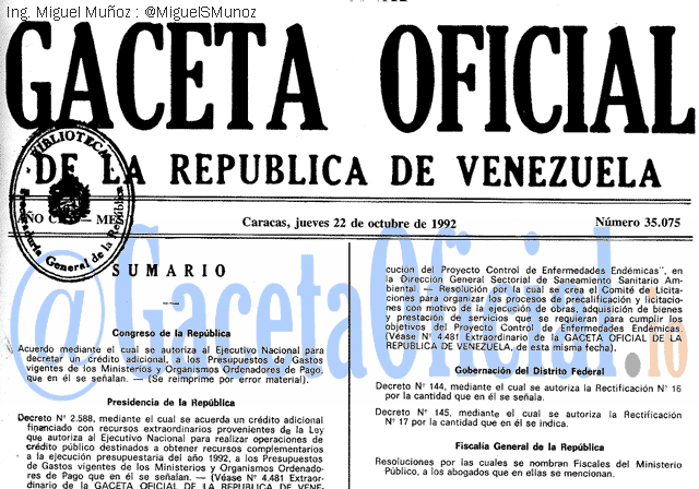 Gaceta Oficial 35075 del 22 Octubre 1992