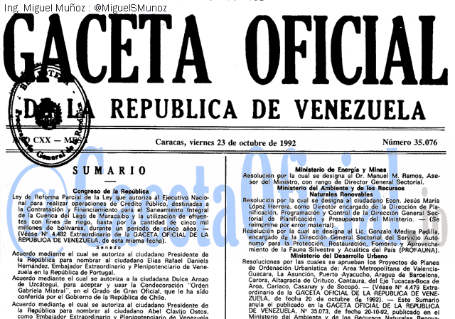 Gaceta Oficial 35076 del 23 Octubre 1992