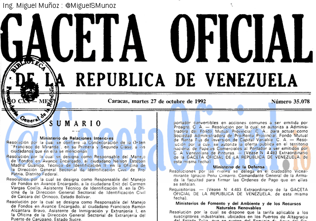 Gaceta Oficial 35078 del 27 Octubre 1992