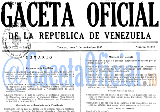 Gaceta Oficial 35082 del 2 Noviembre 1992