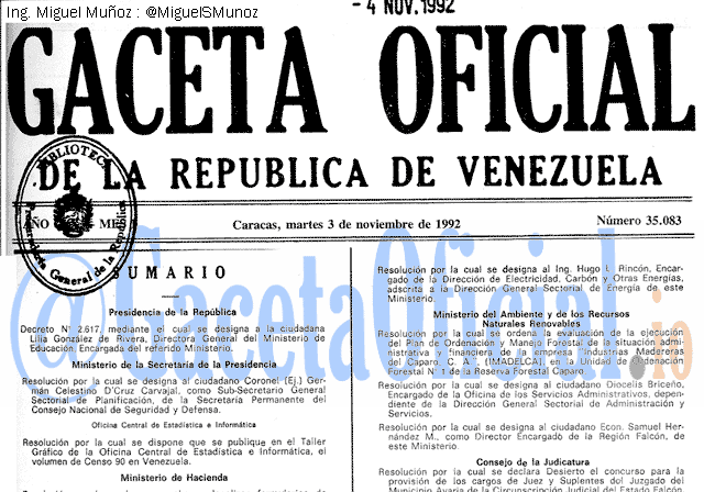 Gaceta Oficial 35083 del 3 Noviembre 1992