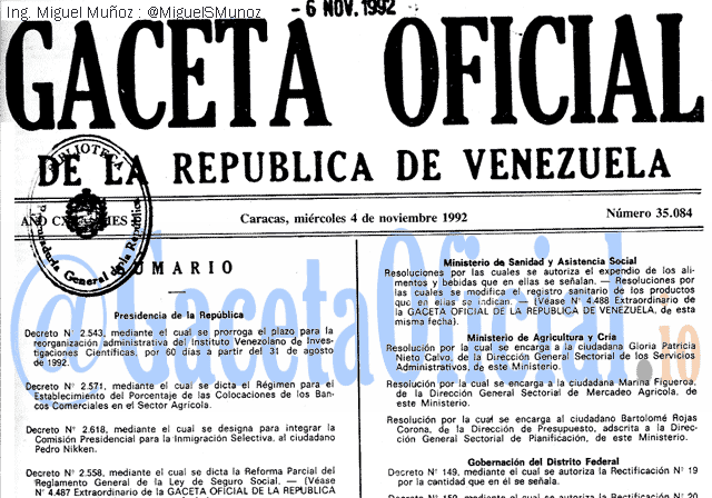 Gaceta Oficial 35084 del 4 Noviembre 1992