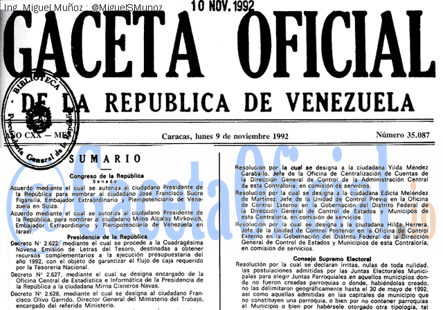 Gaceta Oficial 35087 del 9 Noviembre 1992