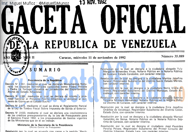 Gaceta Oficial 35089 del 11 Noviembre 1992