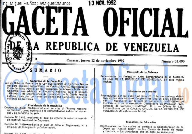 Gaceta Oficial 35090 del 12 Noviembre 1992