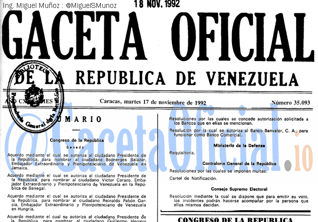 Gaceta Oficial 35093 del 17 Noviembre 1992