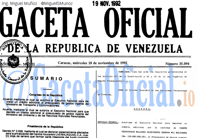 Gaceta Oficial 35094 del 18 Noviembre 1992