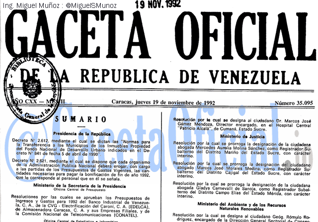 Gaceta Oficial 35095 del 19 Noviembre 1992