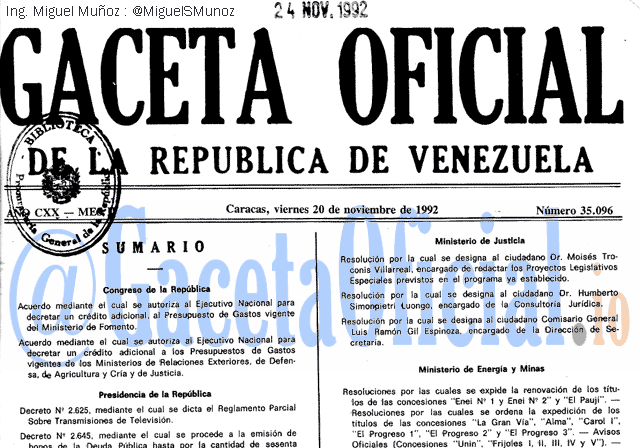 Gaceta Oficial 35096 del 20 Noviembre 1992