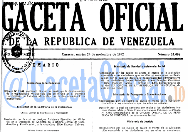 Gaceta Oficial 35098 del 24 Noviembre 1992