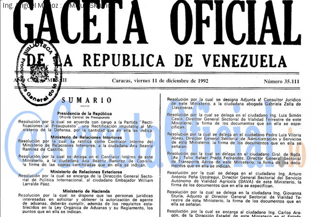 Gaceta Oficial 35111 del 11 Diciembre 1992