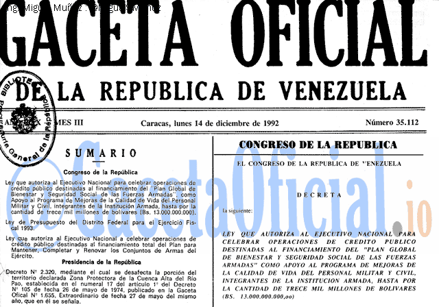 Gaceta Oficial 35112 del 14 Diciembre 1992