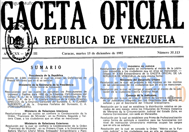 Gaceta Oficial 35113 del 15 Diciembre 1992