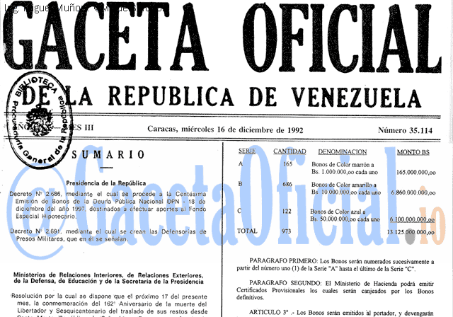 Gaceta Oficial 35114 del 16 Diciembre 1992