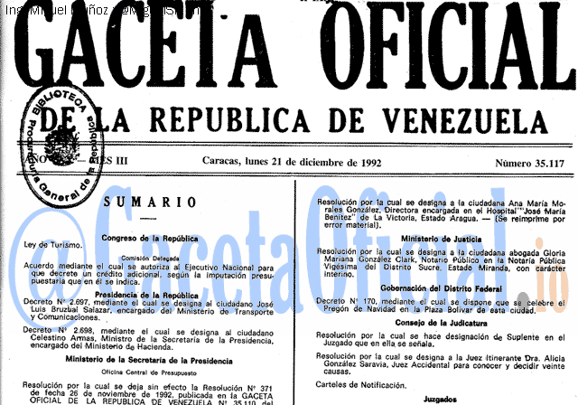 Gaceta Oficial 35117 del 21 Diciembre 1992