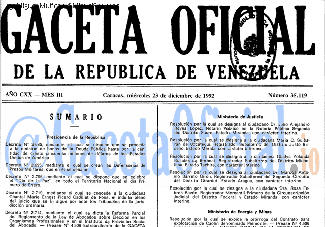 Gaceta Oficial 35119 del 23 Diciembre 1992