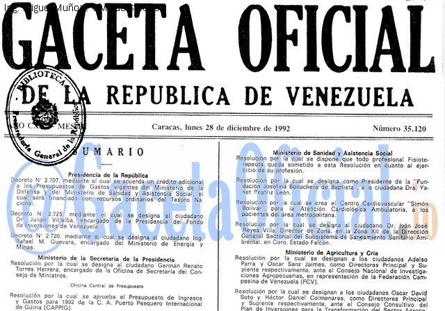 Gaceta Oficial 35120 del 28 Diciembre 1992