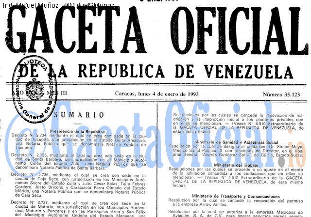 Gaceta Oficial 35123 del 4 Enero 1993