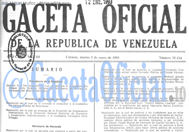 Gaceta Oficial 35124 del 5 Enero 1993
