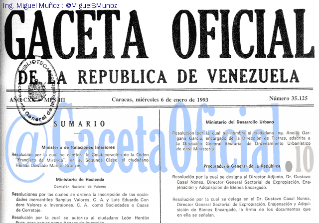 Gaceta Oficial 35125 del 6 Enero 1993