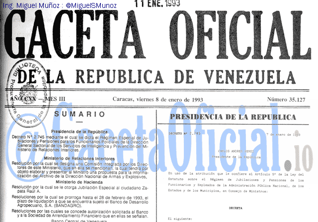 Gaceta Oficial 35127 del 8 Enero 1993