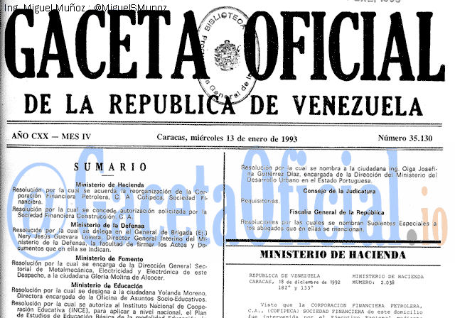 Gaceta Oficial 35130 del 13 Enero 1993