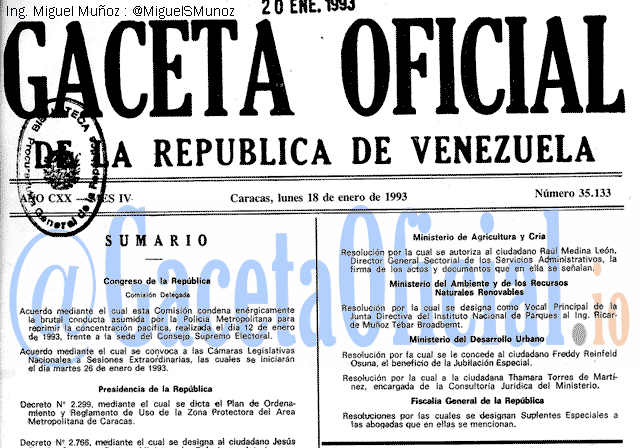Gaceta Oficial 35133 del 18 Enero 1993