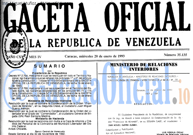 Gaceta Oficial 35135 del 20 Enero 1993