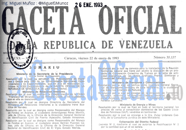 Gaceta Oficial 35137 del 22 Enero 1993