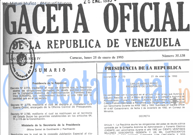 Gaceta Oficial 35138 del 25 Enero 1993