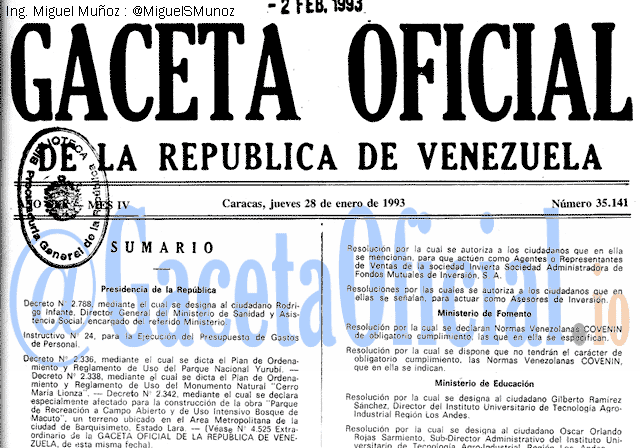 Gaceta Oficial 35141 del 28 Enero 1993