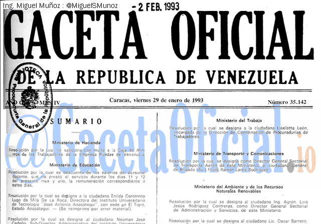 Gaceta Oficial 35142 del 29 Enero 1993