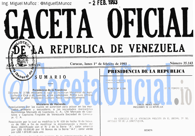 Gaceta Oficial 35143 del 1 Febrero 1993