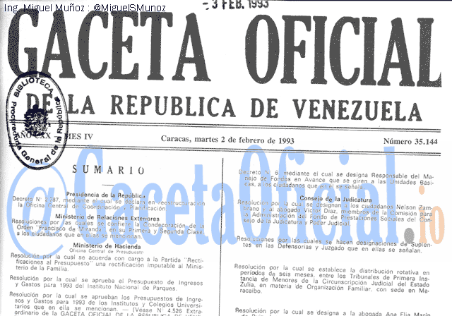 Gaceta Oficial 35144 del 2 Febrero 1993