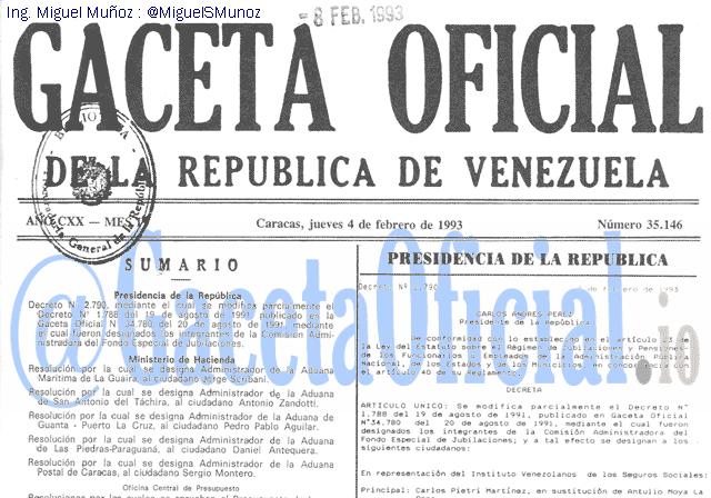 Gaceta Oficial 35146 del 4 Febrero 1993