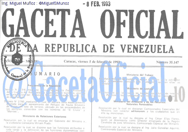 Gaceta Oficial 35147 del 5 Febrero 1993