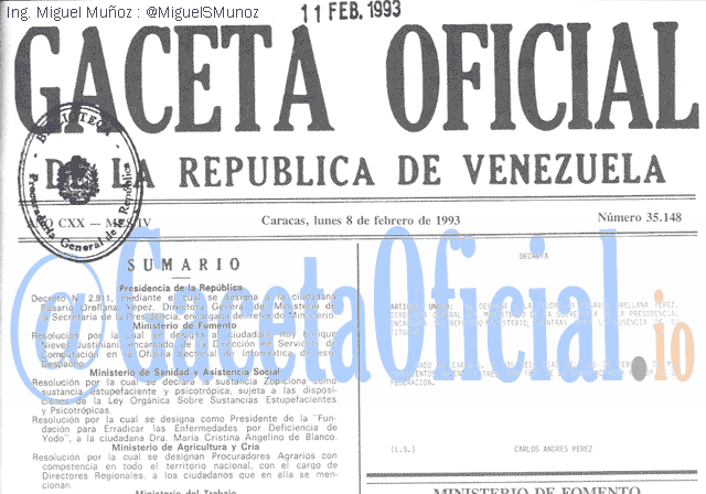Gaceta Oficial 35148 del 8 Febrero 1993