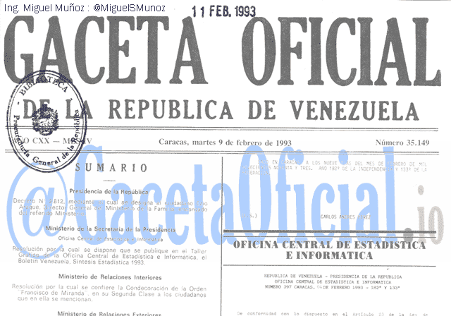 Gaceta Oficial 35149 del 9 Febrero 1993
