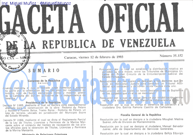 Gaceta Oficial 35152 del 12 Febrero 1993
