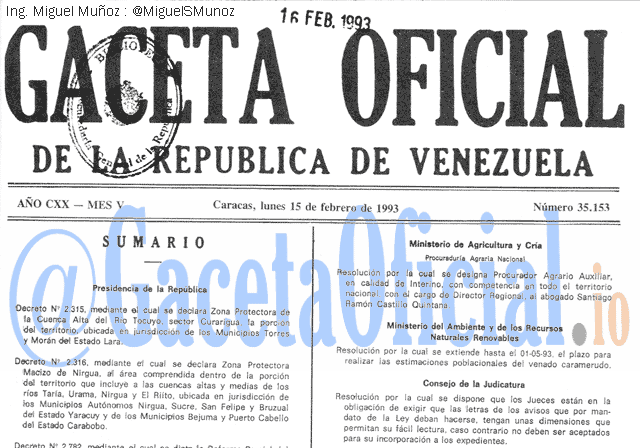 Gaceta Oficial 35153 del 15 Febrero 1993