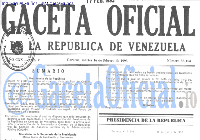 Gaceta Oficial 35154 del 16 Febrero 1993