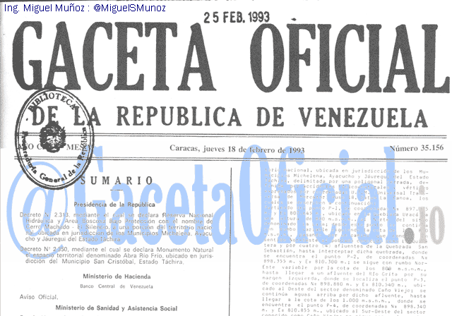 Gaceta Oficial 35156 del 18 Febrero 1993