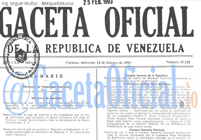 Gaceta Oficial 35158 del 24 Febrero 1993