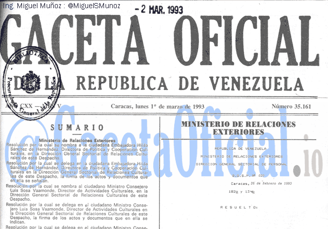 Gaceta Oficial 35161 del 1 Marzo 1993