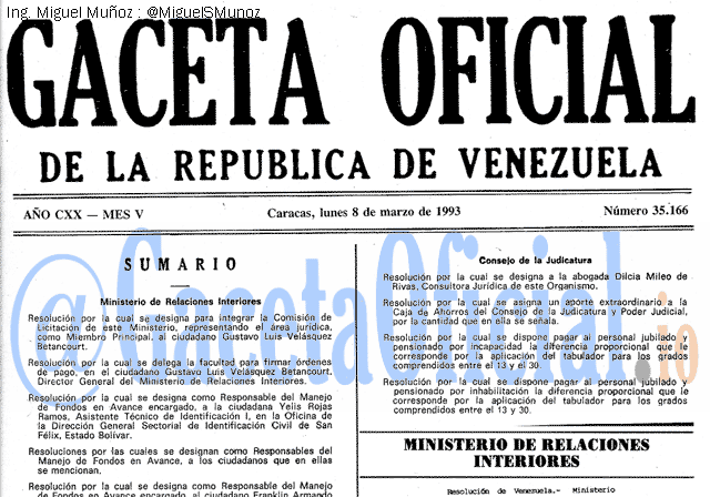 Gaceta Oficial 35166 del 8 Marzo 1993