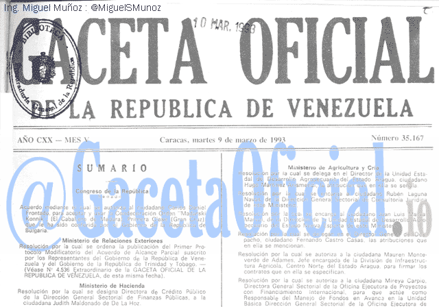 Gaceta Oficial 35167 del 9 Marzo 1993