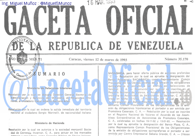 Gaceta Oficial 35170 del 12 Marzo 1993