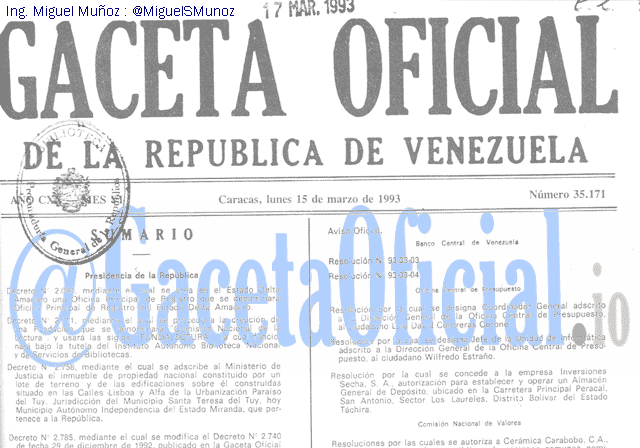 Gaceta Oficial 35171 del 15 Marzo 1993